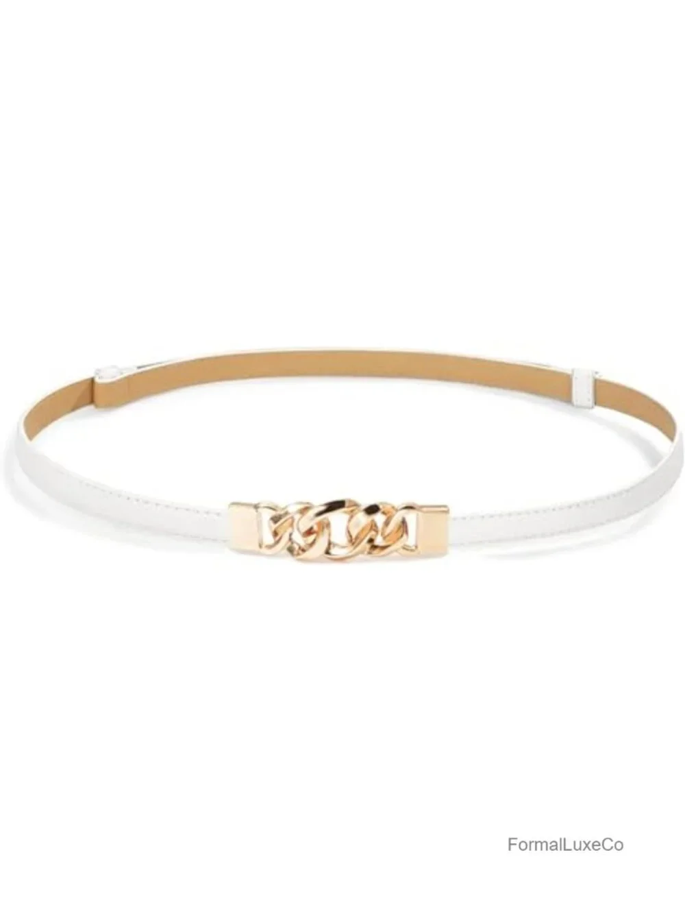 Women Skinny PU Leather Belt with Gold Buckle